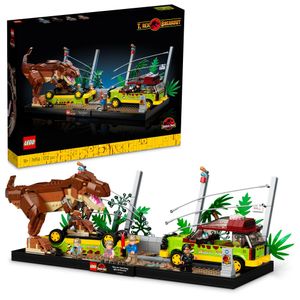 LEGO 76956 Jurassic World Ausbruch des T. Rex, Bausatz für Erwachsene mit 4 Minifiguren, 2 Ford Explorer Modellautos und Dinosaurier-Figur