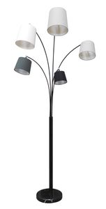 SalesFever Bogenlampe | 5-flammig | mit beweglichen Armen und Schirmen | Schirme Stoff | Gestell Metall | B 114 x T 38 x H 213 cm | Beige-Braun-Schwarz