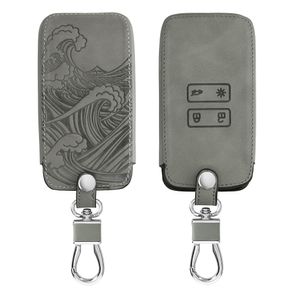 kwmobile Autoschlüssel Hülle kompatibel mit Renault 4-Tasten Smartkey Autoschlüssel (nur Keyless Go) - Kunstleder Schutzhülle Schlüsselhülle Cover Wellen Grau
