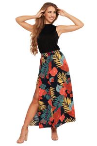 Moraj dámska sukňa maxi sukňa letná koktailová sukňa ležérna s rozparkom 1600-003 PATT 1, Veľkosť: 2XL