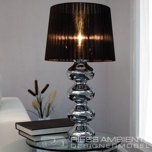 Tischlampe MIA 60cm silber Tischleuchte Stoffschirm Barock Nachttischlampe Wohnzimmerlampe E27