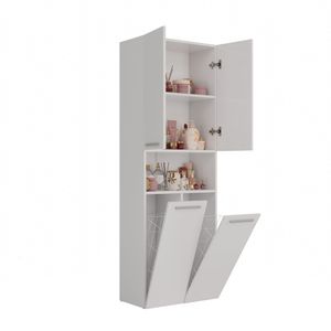 ADGO® Badezimmer Schrank mit 2 Wäschekörben Hoher Badezimmerschrank Eingebauter
