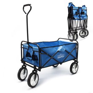 Toboli Faltbarer Bollerwagen in Blau, Faltbollerwagen mit Kunststoffreifen und Handgriff, Klappbollerwagen offroad geeignet