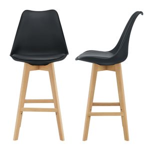 Barová stolička Sada 2 barových stoliček s opěradlem Bistro stolička s polstrovaným sedákem Barová stolička s dřevěným bukovým rámem černá [en.casa]