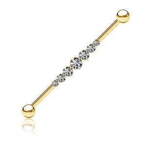 viva-adorno Industrial Piercing Scaffold Kristall Ohr Piercing Barbell Zirkonia Reihe Z581, gold