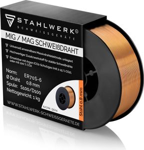 STAHLWERK Schweißdraht MIG MAG Ø 0,8 mm ER70S-6 SG2 S100/D100 Drahtrolle 1 kg