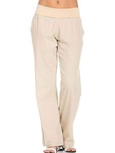 Einfarbige Freizeithose Mit Weitem Bein Aus Baumwolle Und Leinen Für Damen,Farbe: Khaki,Größe:XL