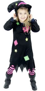 Süßes Hexenkostüm für Mädchen Kinder Hexenhut Hexen Halloween Kostüm Gr. 86-128, Größe:98/104