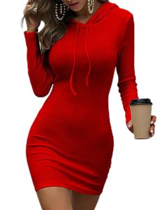 Strickkleider Damen Warp Pullover Hoodie Herbst Kordelkordelkleider Elegant Langarm Sweatshirt Kleid,Farbe:Rot,Größe:S