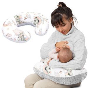 Stillkissen klein Minky 130 x 45 cm - Stillhörnchen kleines Still Kissen Nursing Breastfeeding Pillow für unterwegs Elefant Hellgrau