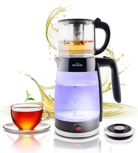 Schäfer Glas-Teekocher 1,8/0,8 Liter 2200W Wasserkocher Elektrischer Teemaschine Caymatik Schwarz