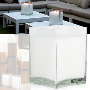 Kerzenglas mit Wachsfüllung für Holzsäule, BxHxT 18 x18 x 25 cm, weiß