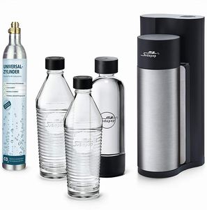 SODAPOP Wassersprudler Harold, silber/schwarz, 2x Glaskaraffen, 1x PET Flasche, CO2 Zylinder