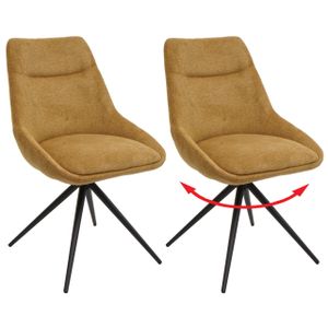 sada 2 židlí do jídelny HWC-M65, kuchyňská židle křeslo židle, otočná automatická poloha kov látka/textil  hořčicově žlutá