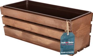 KOTARBAU® Holzblumenkasten Braun mit Kunststoffeinsatz 40 x 18 x15 cm  Blumentopf Pflanzkasten