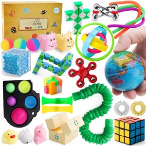 Fidget Toys Set 27 Stück Anti Stress Spielzeug Pop It mit Squishy Mochi Stressball Fidget Spinner Anxiety Ring Anti Stress Ball Sensorik Geschenk