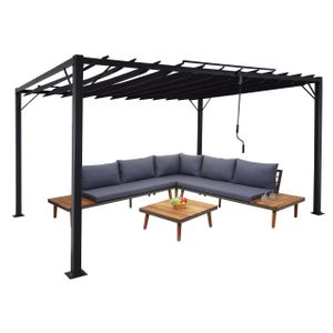 Pergola HWC-L40, Garten Lamellen-Pavillon Terrassenüberdachung, 8cm-Alu-Gestell Stoff/Textil, 3x4m anthrazit