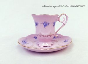 Leander Carolina, šálka na kávu s podšálkou, ružový porcelán