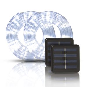 2er Pack Solar Lichterkette, 5m inkl. Dämmerungssensor, 50 LED Kaltweiß mit 2 Modi , für Innen und Außen, IP44 spritzwassergeschützt