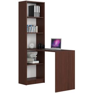 Schreibtisch SMART 2-in-1 Kombination Schreibtisch + Bücherregal mit 5 Einlegeböden Computertisch Bürotisch Für Zuhause Für die Arbeit B125 x H180 x T50 cm 37 kg Farbe: Dunkelbraun