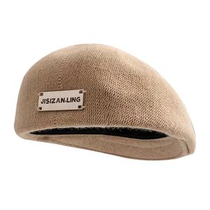 Stilvolle gestrickte französische Baskenmütze, atmungsaktiv, solic Farbe, Frühling/Herbst, Retro-Baskenmütze für Frauen und Mädchen, Maler, Khaki