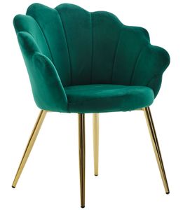 WOHNLING Jídelní židle Tulip Velvet Green Čalouněná, Kuchyňská židle se zlatými nohami, Skandinávský design Skořepinová židle, Čalouněná židle s látkovým potahem