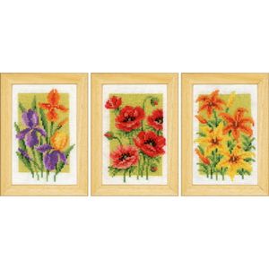 Vervaco Miniaturen Kreuzstich Set "Sommerblumen 3er Set", Zählmuster, 8x12cm
