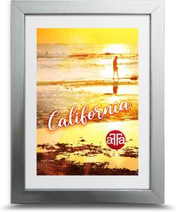 aFFa frames, California, Bilderrahmen aus Kunststoff, Fotorahmen, Rechteckig, mit Acrylglasfront, HDF-Hintergrund, Silber, 10x15 cm