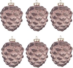 Clayre & Eef Weihnachtskugel 6er Set Tannenzapfen Ø 8 cm Rosa Glas