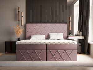 GOLDSTOFF Boxspringbett 140x200 MOLLY Komplett-Set mit Matratze und Topper, Polsterbett mit zwei Bettkästen -ROSA