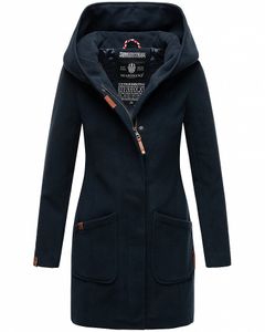 Marikoo Damen Trenchcoat  Herbst Winter Jacke Kurz Mantel Parka Outdoor Kapuze Maikoo Navy Gr: 42 - XL