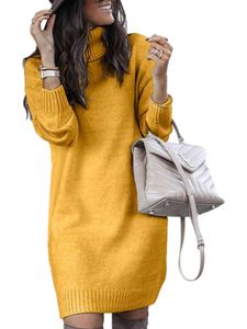 Damen Strickkleider Langarm Minkleid Slouchy Strickkleid Cable Pullover Winter Kleid Gelb,Größe S