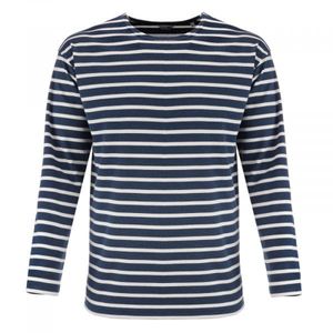 modAS Herren Shirt Bretonisches Streifenshirt - Ringelshirt Streifenshirt Langarmshirt mit Streifen aus Baumwolle in Blau-Meliert-Weiß Größe 58