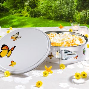 GKA Stilvolle Springform mit Deckel Metall Backform Schmetterlinge Ø 26 cm Transport von Torten Kuchen Backen
