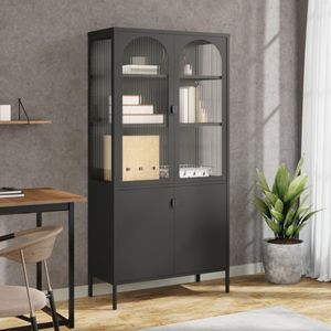 vidaXL Highboard Schwarz 90x40x180 cm Glas und Stahl