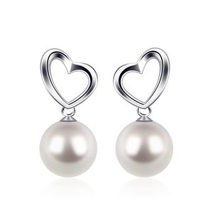 Damen Mädchen Ohrringe Perlen echt 925 Sterling Silber Zirkonia Frauen Herz Ohrringe Ohrstecker mit Dose Geschenk
