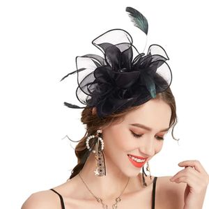 Damen-Feder-Kopfbedeckung, ultraleicht, lichtecht, alle passenden Retro-Stil, einfach zu tragen, elegante Braut-Haarspange, Fascinator, Feder-Mesh-Kopfbedeckung, Partyzubehör, Schwarz