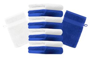 Betz 10 Stück Waschhandschuhe PREMIUM 100% Baumwolle Waschlappen Set 16x21 cm Farbe royalblau und weiß