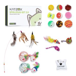 KATZOX© Premium Katzenspielzeug - Verbessertes Konzept 2020 I Katzenspielzeug-Set I Kitten Spielzeug - Akzeptabel