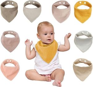7 Stück Baby Dreieckstuch Lätzchen,Doppellagig Saugfähige und Weiche Musselin Halstuch Sabberlätzchen mit 2 Verstellbaren Druckknöpfen für Baby