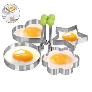 Edelstahl Egg Ring, Spiegeleiform für Bratpfanne, DIY Frühstück Ei Pfannkuchen Ringe Sandwich, Antihaft Spiegelei Former, Herz- und Blütenförmige Kochringe, 4 Stück