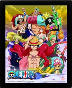 One Piece 3D-Effekt Poster mit Rahmen - Straw Hat Crew Victory A