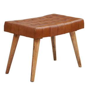 WOHNLING Sitzhocker 67x47x39 cm Mango Massivholz / Echtleder Chesterfield-Design, Lederhocker Braun, Beistellhocker Hocker ohne Lehne, Country Fußhocker