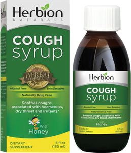 Herbion Naturals, sirup proti kašľu s medom, upokojuje hrdlo, zelená, med, 5 fl oz