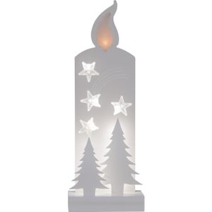 LED Weihnachtsdeko Grandy von Star Trading, Weihnachtsmotive aus Holz in Weiß, Kerze, Tannen und Sterne mit Beleuchtung und Timer, batteriebetrieben, Höhe: 36 cm