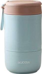 Müslibecher Becher, 730ml Doppelschicht Müslibecher mit Löffel, Auslaufsicherer thermo Lunchbox Edelstahl behälter (blau)