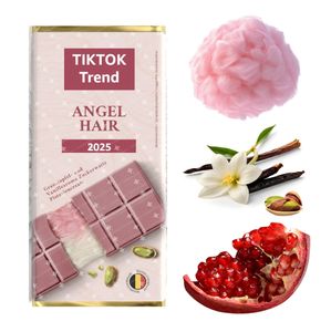 Engelshaar Schokolade - Angel Hair rosa pink - mit feinem Vanillearoma, Granatapfel & Zuckerwatte & Pistaziencreme - 60 Gr. Tafel Dubai Schokolade 2.0 Engelshaar Schokolade - Angel Hair rosa pink - mit feinem Vanillearoma, Granatapfel & Zuckerwatte & Pistaziencreme - 60 Gr. Tafel Dubai Schokolade 2.0
