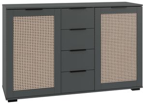 Kommode Sideboard Wien 130x40x83cm graphit Wiener Geflecht mit 4 Schubladen