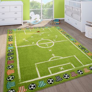 Kinderteppich Kinderzimmer Spielteppich Kurzflor Spielfeld Fußball In Grün, Grösse:160x220 cm
