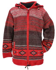 Kuschelige Gefütterte Strickjacke, Wolljacke, Nepaljacket - Modell 8, Herren, Rot, Wolle, Größe: XL